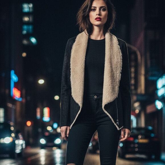 The Kooples Jackets & Blazers - The Kooples Faux Shearling Jacket sherpa lined in black sz Small